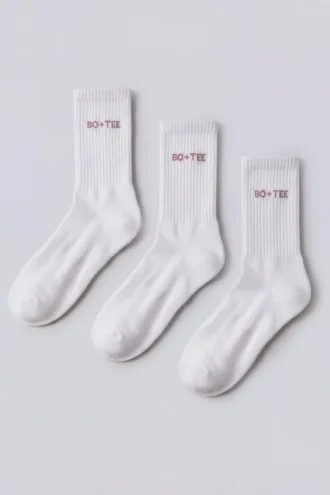 Pack de 3 calcetines de cuello medio acanalados en blanco y rosa