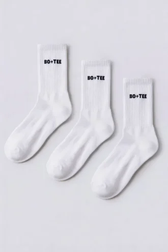 Pack de 3 pares de calcetines de cuello medio acanalados en blanco