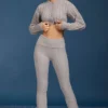 Pantalones acampanados con vuelta y punto trenzado en gris jaspeado