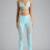 Pantalones acampanados de talle medio con adornos Stevie en azul hielo