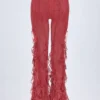 Pantalones acampanados de talle medio con volantes Felicity en estampado rojo
