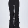 Pantalones acampanados de talle medio con volantes Felicity en negro