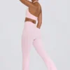 Pantalones acampanados fruncidos de jersey cepillado en rosa pálido jaspeado