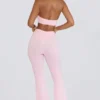 Pantalones acampanados fruncidos de jersey cepillado en rosa pálido jaspeado
