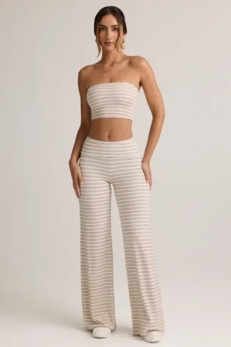 Pantalones anchos con vuelta Melida Modal en rayas rosa y amarillo