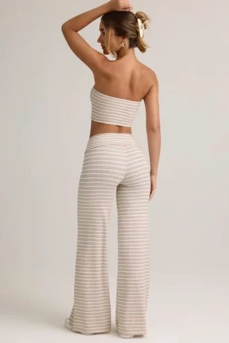 Pantalones anchos con vuelta Melida Modal en rayas rosa y amarillo