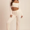Pantalones anchos de punto mullido Safia en color marfil