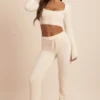 Pantalones anchos de punto mullido Safia en color marfil