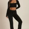 Pantalones anchos de punto mullido Safia en negro