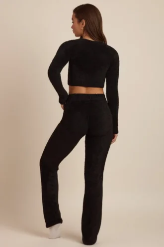 Pantalones anchos de punto mullido Safia en negro