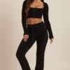 Pantalones anchos de punto mullido Safia en negro