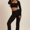 Pantalones anchos de punto mullido Safia en negro