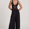 Pantalones anchos de talle medio de jersey suave Zafira en negro