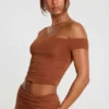 Pantalones Anona de talle medio en mezcla de modal y cachemira en marrón castaño