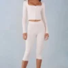 Pantalones capri de punto Selene de talle medio en color marfil