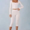 Pantalones capri de punto Selene de talle medio en color marfil