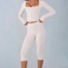 Pantalones capri de punto Selene de talle medio en color marfil