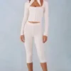Pantalones capri de punto Selene de talle medio en color marfil