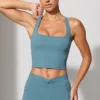 Pantalones Cortos con cintura retorcida y bolsillos en azul piedra