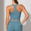 Pantalones Cortos con cintura retorcida y bolsillos en azul piedra