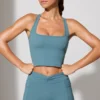 Pantalones Cortos con cintura retorcida y bolsillos en azul piedra