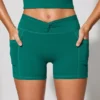 Pantalones Cortos con cintura retorcida y bolsillos en verde azulado