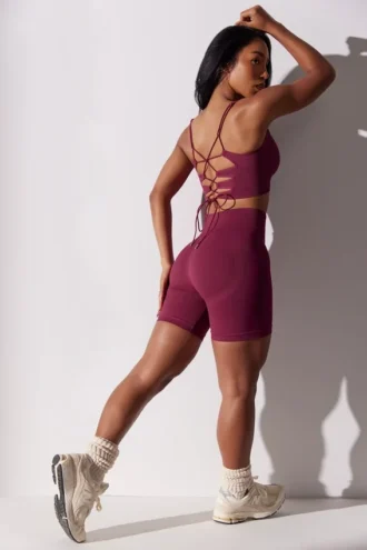 Pantalones Cortos de ciclista de cintura alta Super Sculpt en color ciruela