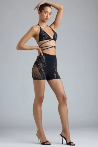 Pantalones Cortos de cintura alta con adornos Bonnie en negro