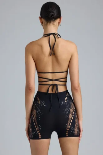 Pantalones Cortos de cintura alta con adornos Bonnie en negro