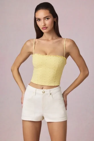Pantalones Cortos de cintura alta y corte acampanado Beata en lavado crudo