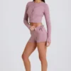 Pantalones Cortos de Punto Acanalado con Cordones en Malva