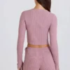 Pantalones Cortos de Punto Acanalado con Cordones en Malva