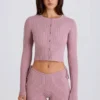 Pantalones Cortos de Punto Acanalado con Cordones en Malva