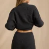 Pantalones Cortos de Punto de Talle Medio en Gris Carbón Jaspeado