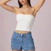 Pantalones Cortos de talle alto y corte acampanado Beata en lavado azul medio