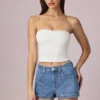 Pantalones Cortos de talle alto y corte acampanado Beata en lavado azul medio