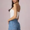 Pantalones Cortos de talle alto y corte acampanado Beata en lavado azul medio