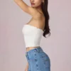 Pantalones Cortos de talle alto y corte acampanado Beata en lavado azul medio