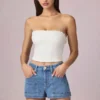 Pantalones Cortos de talle alto y corte acampanado Beata en lavado azul medio