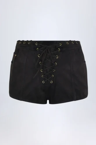 Pantalones Cortos de talle medio con cordones Parva en negro