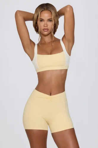 Pantalones Cortos fruncidos en jaspe limón