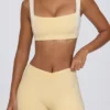 Pantalones Cortos fruncidos en jaspe limón