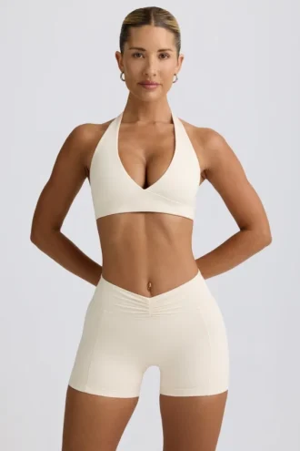 Pantalones Cortos fruncidos en marfil jaspeado