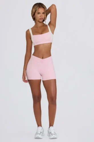 Pantalones Cortos fruncidos en rosa pálido jaspeado