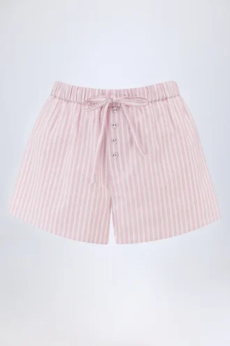 Pantalones Cortos Lariana de popelín de algodón de talle medio con rayas rosas
