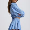 Pantalones Cortos plisados de popelín de algodón a rayas azules