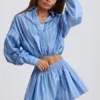 Pantalones Cortos plisados de popelín de algodón a rayas azules