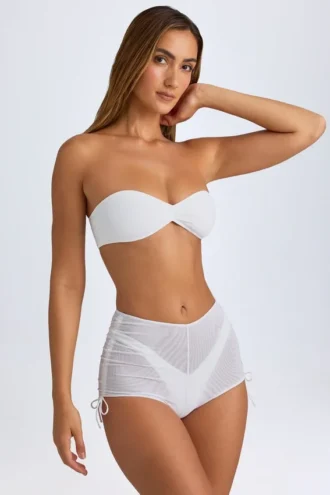 Pantalones Cortos transparentes con fruncidos Rocas en blanco