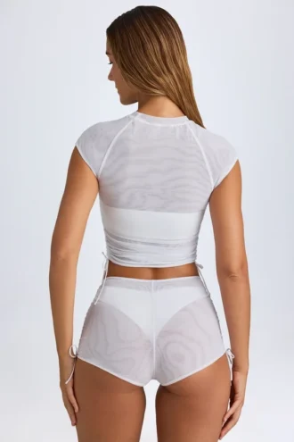 Pantalones Cortos transparentes con fruncidos Rocas en blanco