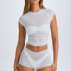 Pantalones Cortos transparentes con fruncidos Rocas en blanco